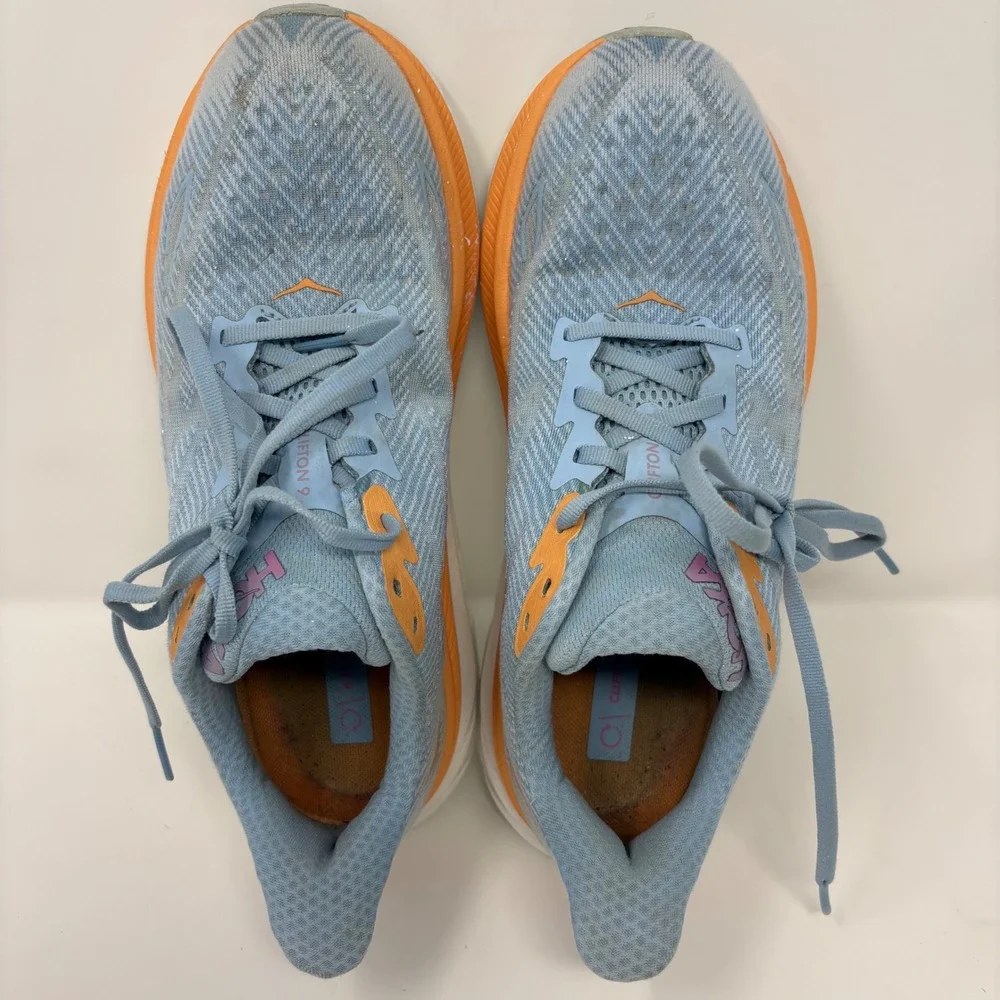 Hoka Clifton 9 Women's Size 8.5D Wide Blue Orange Running Shoes (1132211 ABIW)